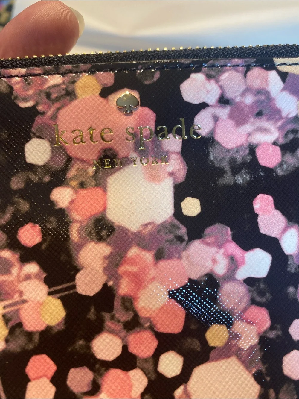 Kate Spade Grant Lane Slim Bee Wristlet Wallet Pink Confetti Glitter Card Holder
